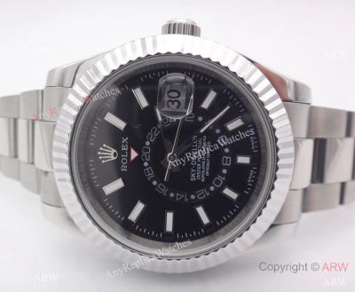 Copy Rolex Sky Dweller Stainless Steel Black watch - Working Time Zone